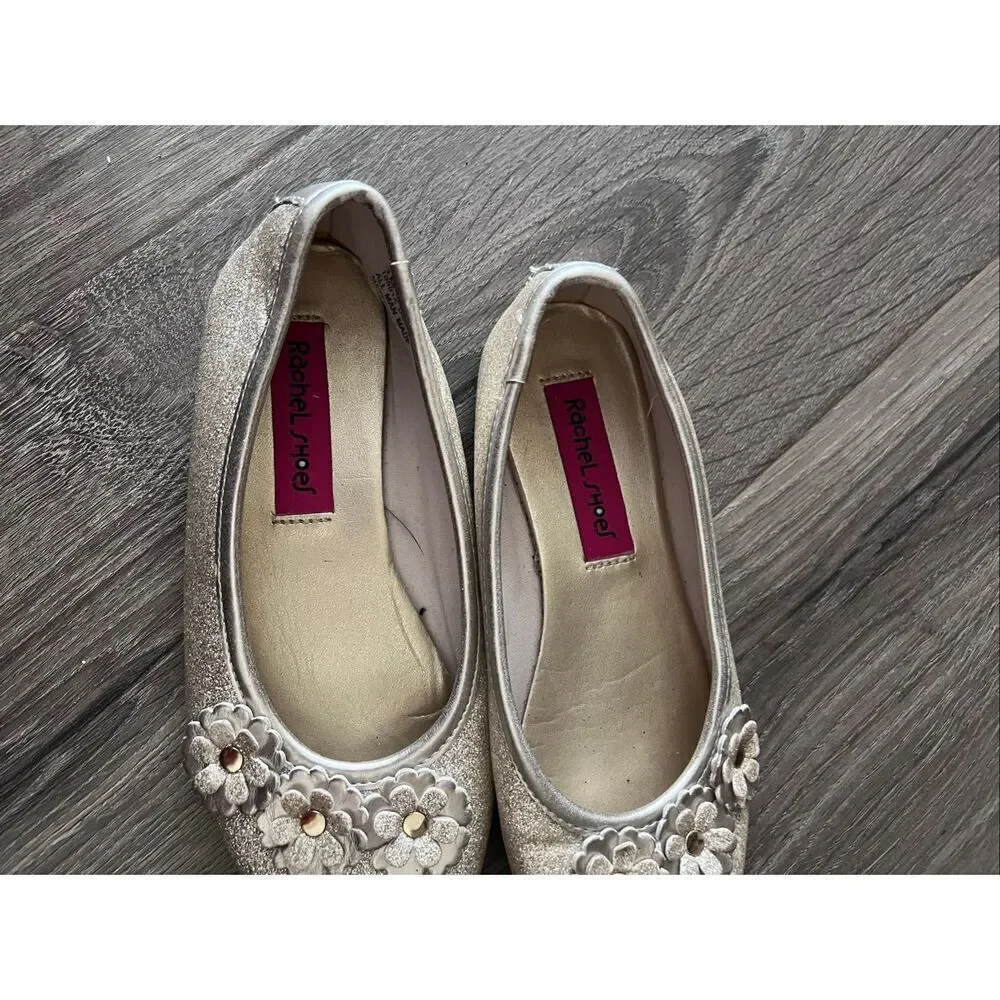 Rachel Shoes  Flat Little Girl's Size 3М Gold Glitter Flowers
